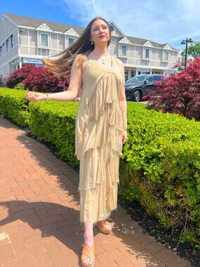 Sand Deep V Sequin Neck Sleeveless Maxi Dress